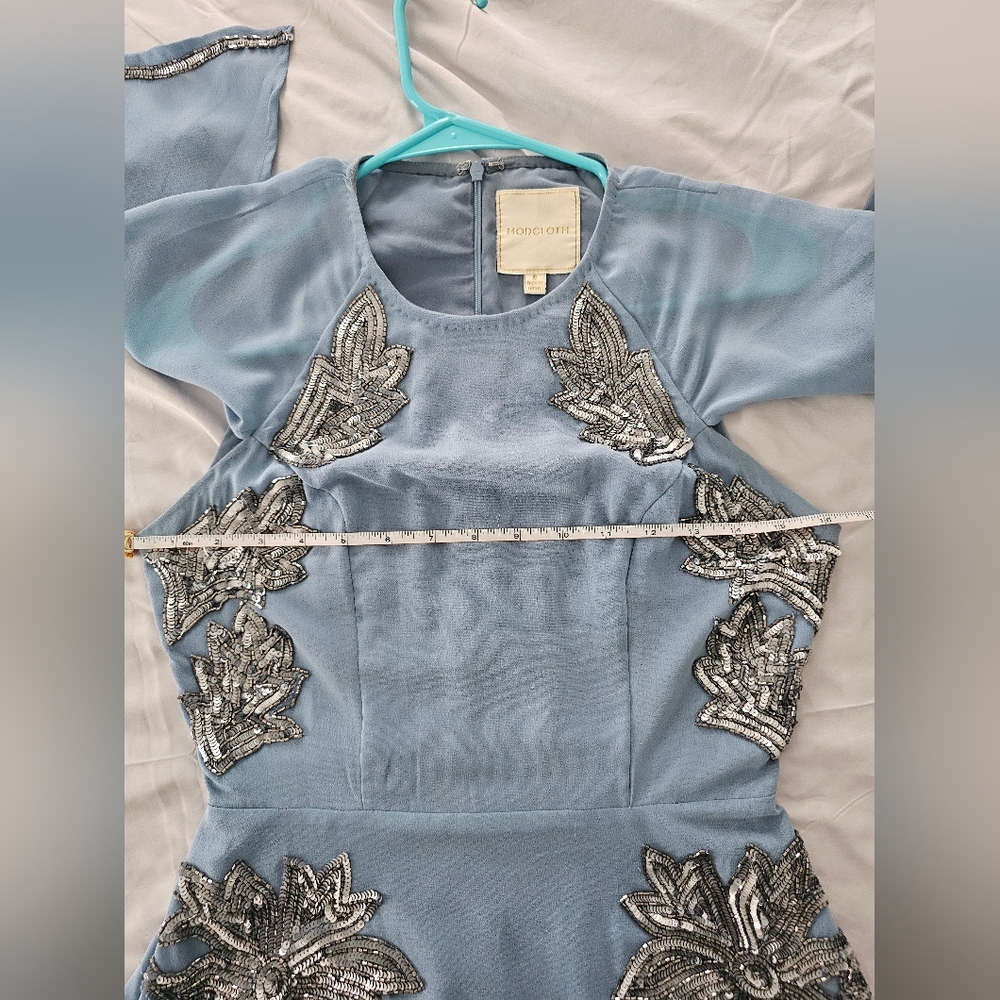 Modcloth Blue Silver Sequined Chiffon Dress Small - Picture 8 of 9